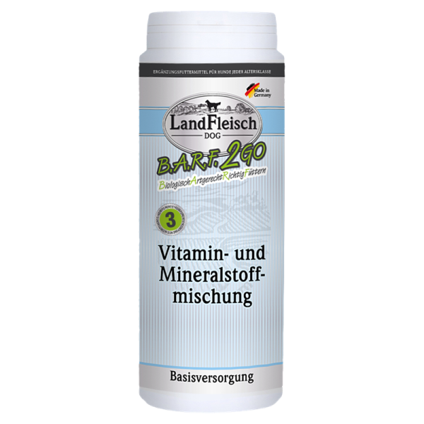 LandFleisch B.A.R.F.2GO Vitamin- und Mineralstoffmischung 250g, Ergänzungsfuttermittel für ausgewachsene