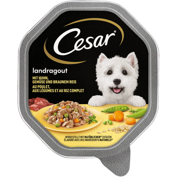 Cesar Schale Landragout mit Huhn, Gemüse und braunem Reis 150g, Alleinfuttermittel für ausgewachsene Hunde