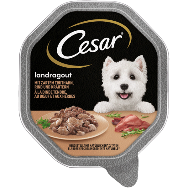 Cesar Schale Landragout mit Truthahn, Rind und Kräutern 150g, Alleinfuttermittel für ausgewachsene Hunde