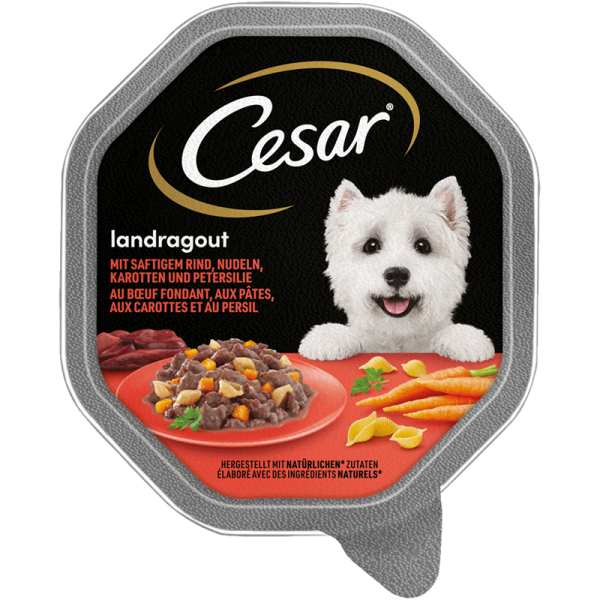 Cesar Schale Landragout mit Rind, Nudeln und Karotten 150g, Alleinfuttermittel für ausgewachsene Hunde