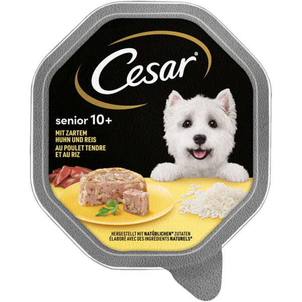 Cesar Schale Senior 10+ mit Huhn und Reis 150g, Nassnahrung für kleine Hunderassen ab 10 Jahren