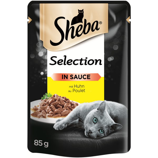 Sheba Portionsbeutel Selection mit Huhn in Sauce 85g, Alleinfuttermittel für ausgewachsene Katzen