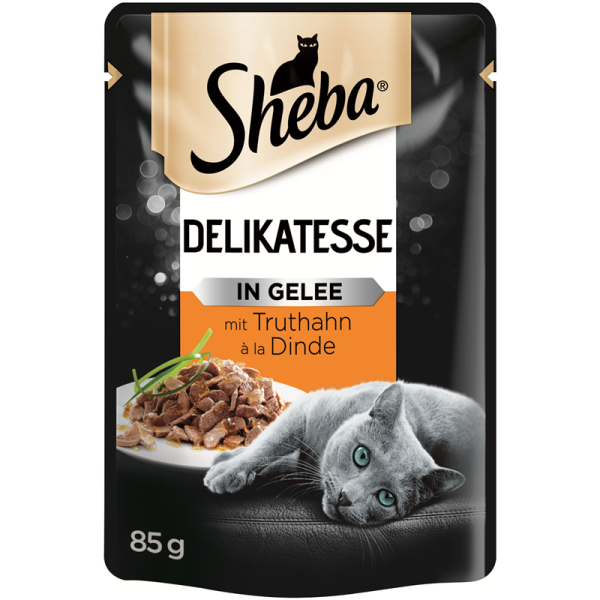 Sheba Portionsbeutel Delikatesse mit Truthahn in Gelee 85g, Alleinfuttermittel für ausgewachsene Katzen