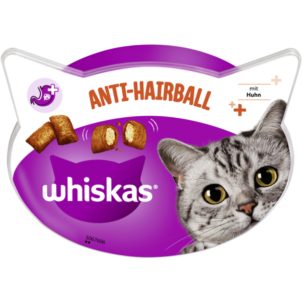 Whiskas Snack Anti- Hairball 60g, Ergänzungsfuttermittel für ausgewachsene Katzen