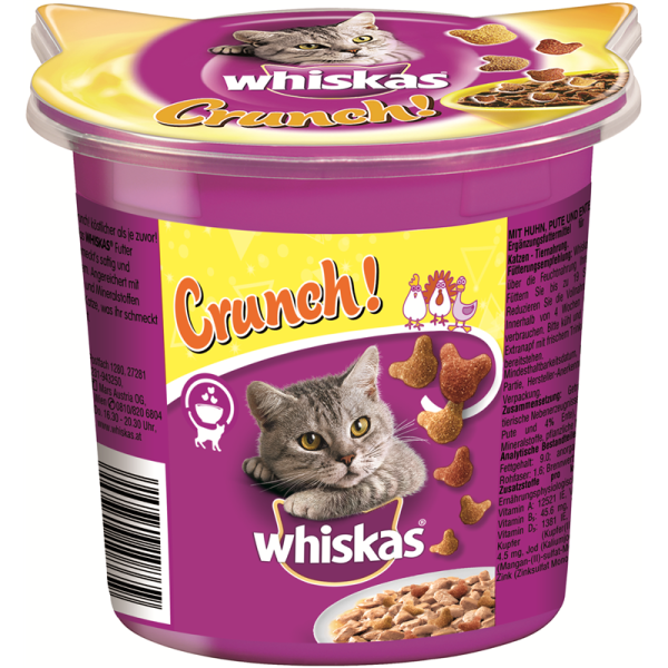 Whiskas Snack Crunch mit Huhn, Truthahn & Ente 100g, Ergänzungsfuttermittel für ausgewachsene Katzen