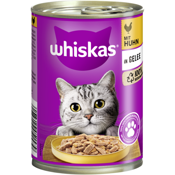 Whiskas Dose Gelee mit Huhn 400g, Alleinfuttermittel für ausgewachsene Katzen.