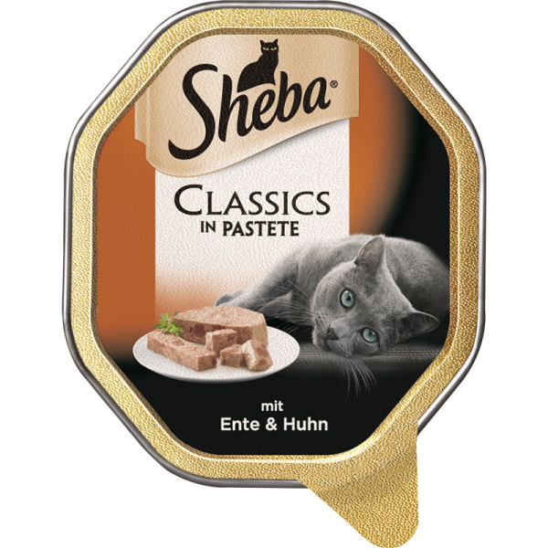 Sheba Schale Classics mit Ente & Huhn 85g, Alleinfuttermittel für ausgewachsene Katzen
