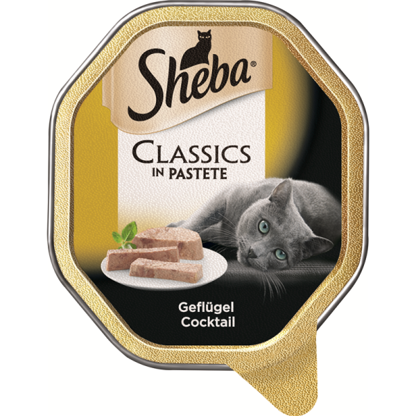 Sheba Schale Classics Geflügel Cocktail 85g, Alleinfuttermittel für ausgewachsene Katzen.