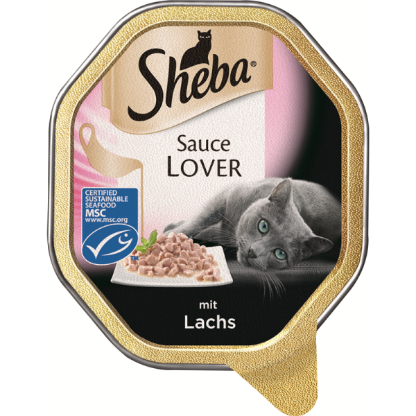 Sheba Schale Sauce Lover mit Lachs 85g, Alleinfuttermittel für ausgewachsene Katzen.