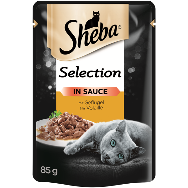 Sheba Portionsbeutel Selection mit Geflügel in Sauce 85g, Alleinfuttermittel für ausgewachsene Katzen