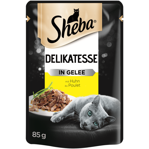 Sheba Portionsbeutel Delikatesse mit Huhn in Gelee 85g, Alleinfuttermittel für ausgewachsene Katzen