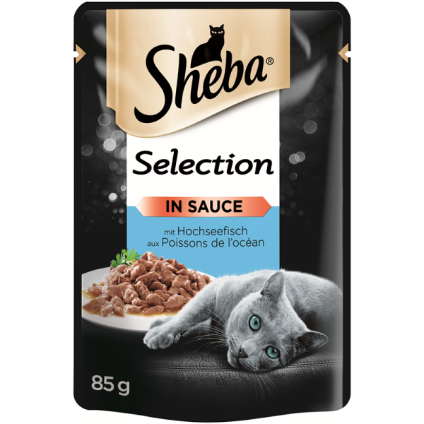 Sheba Portionsbeutel Selection mit Hochseefisch in Sauce 85g, Alleinfuttermittel für ausgewachsene Katzen