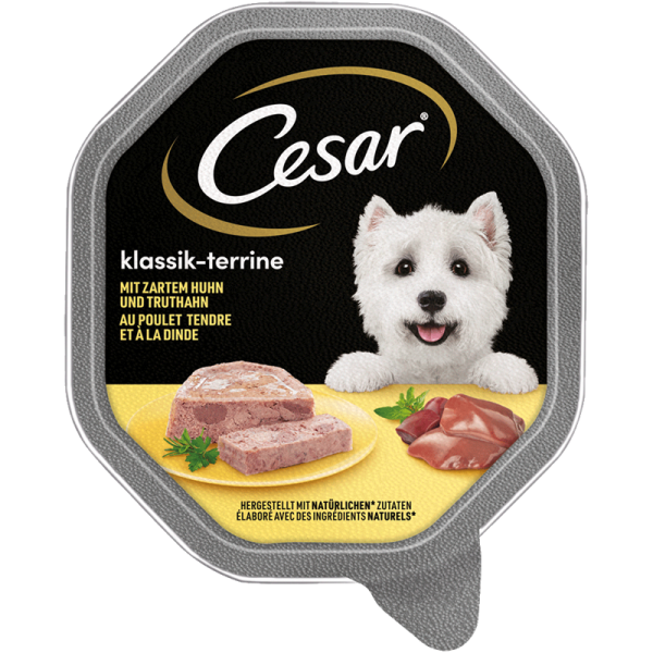 Cesar Schale Klassik-Terrine mit Huhn und Truthahn 150g, Alleinfuttermittel für ausgewachsene Hunde