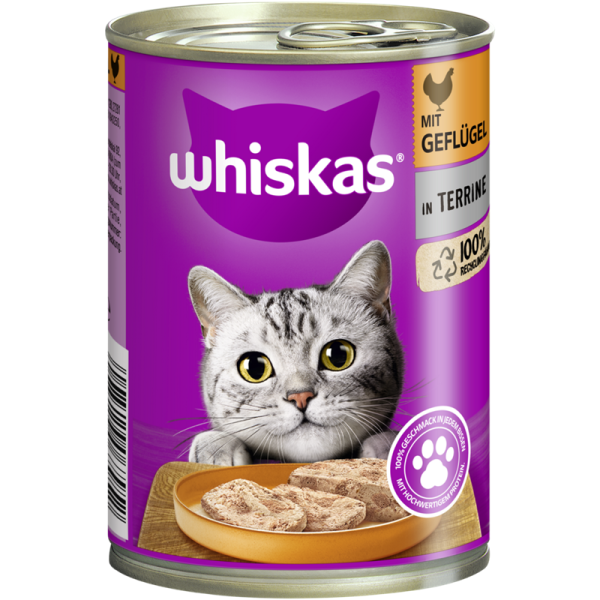 Whiskas Dose Terrine mit Geflügel 400g, Alleinfuttermittel für ausgewachsene Katzen.