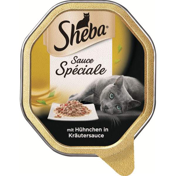 Sheba Schale Speciale Hühnchen in Kräutersauce 85g, Alleinfuttermittel für ausgewachsene Katzen.