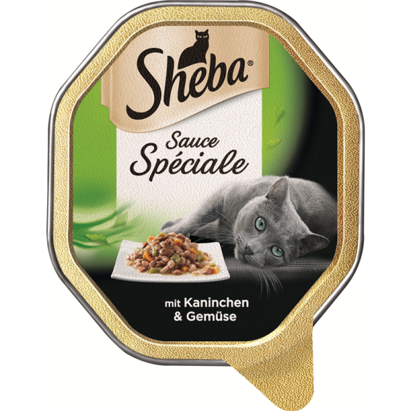Sheba Schale Speciale mit Kaninchen und Gemüse 85g, Alleinfuttermittel für ausgewachsene Katzen.