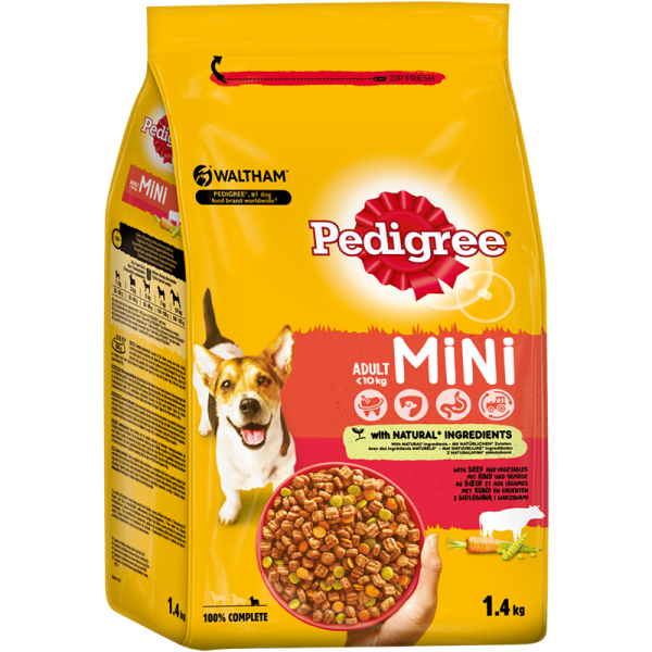 Pedigree Trocken Mini mit Rind 1,5kg, Alleinfuttermittel für ausgewachsene, kleine Hunde
