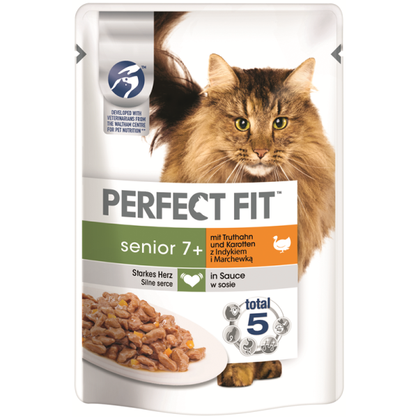 Perfect Fit Cat Portionsbeutel Senior Pute 85g, Alleinfuttermittel für ausgewachsene Katzen ab 7 Jahren und älter