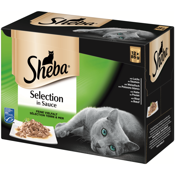Sheba Portionsbeutel Feine Vielfalt in Sauce 12x85g im Multipack, Alleinfuttermittel für ausgewachsene Katzen