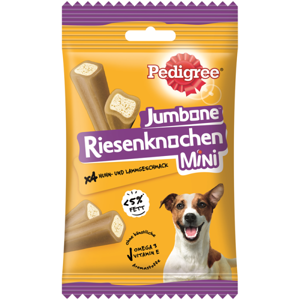 Pedigree Snack Riesenknochen Mini mit Huhn und Lammgeschmack 160g, Ergänzungsfuttermittel für ausgewachsene Hunde