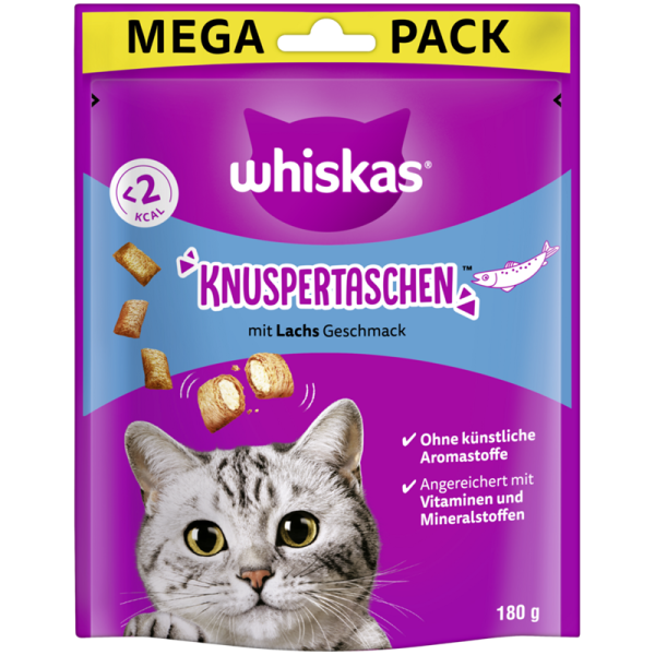 Whiskas Snack Knuspertaschen Lachs  180g, Ein einzigartiges Geschmackserlebnis