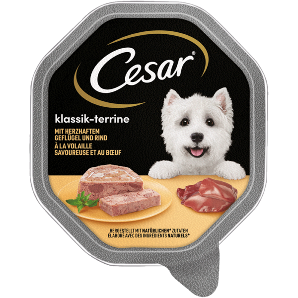 Cesar Schale Klassik-Terrine mit Geflügel und Rind 150g, Alleinfuttermittel für ausgewachsene Hunde