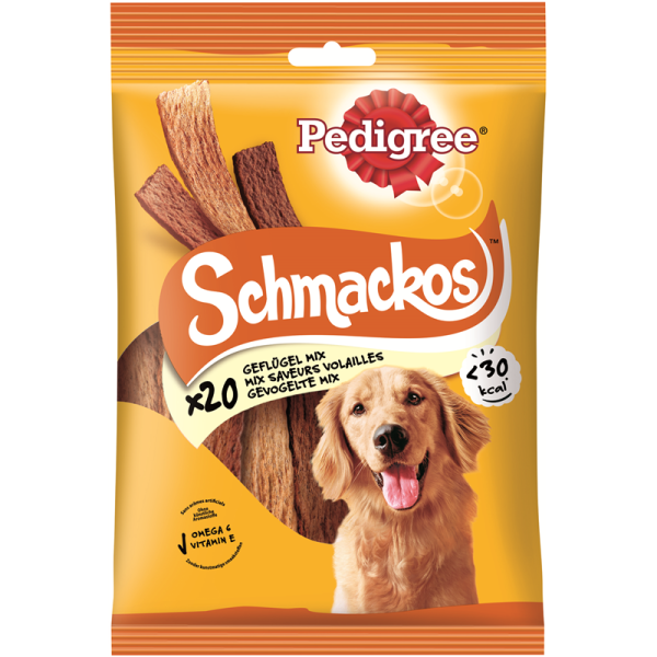 Pedigree Snack Schmackos Geflügel Mix 20 Stück, Ergänzungsfuttermittel für ausgewachsene Hunde