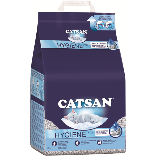 Catsan Hygiene Plus Streu 18l, Die Katzenstreu mit dem garantierten Geruchsschutz