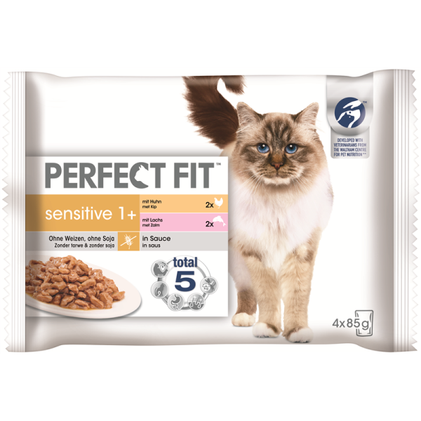 Perfect Fit Cat Portionsbeutel Sensitive Multipack 4 x 85 g, Alleinfuttermittel für ausgewachsene Katzen