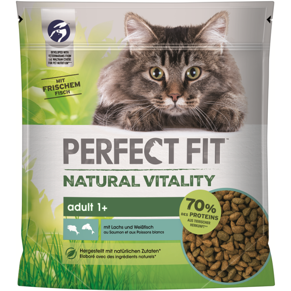 PERFECT FIT Katze Beutel Natural Vitality Adult 1+ mit Lachs und Weissfisch  650g, Alleinfuttermittel für ausgewachsene Katzen - Tiernahrung