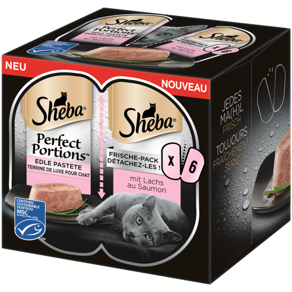 Sheba Perfect Portions mit Lachs 6x37,5g, Alleinfuttermittel für ausgewachsene Katzen