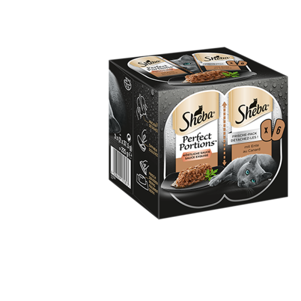 Sheba Perfect Portions mit Ente 6x37,5g, Alleinfuttermittel für ausgewachsene Katzen