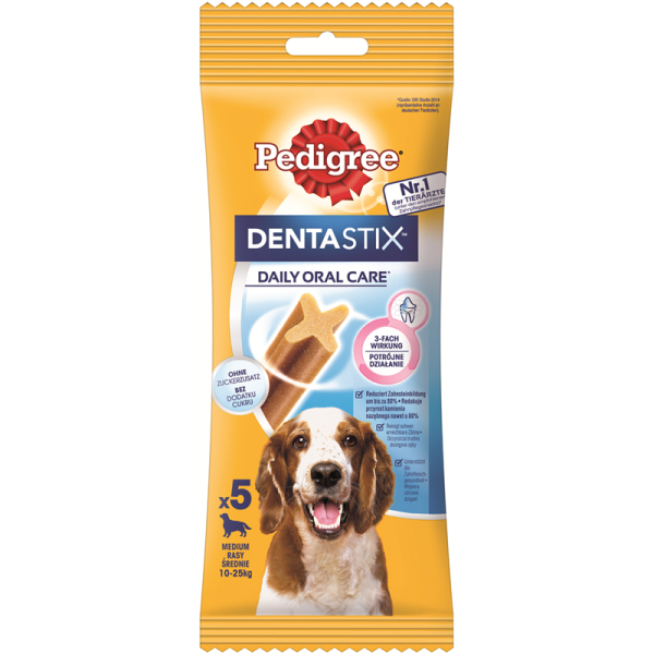 Pedigree Dentastix Multipack für mittelgroße Hunde 5 Stück, Ergänzungsfuttermittel für Hunde ab 4 Monaten