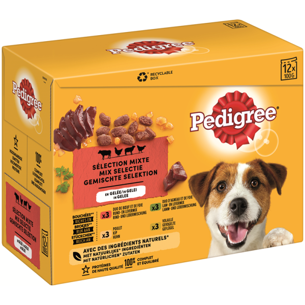 Pedigree Portionsbeutel Adult Land-Selektion im Multipack 12x100g, Nassfutter für ausgewachsene Hunde