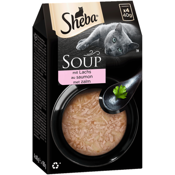 SHEBA Portionsbeutel Multipack Soup mit Lachs 4x40g, Ergänzungsfuttermittel für ausgewachsene Katzen