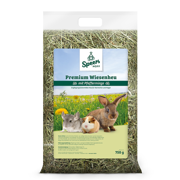 Speers Hoff Premiumheu mit Pfefferminze 750 g, Ergänzungsfuttermittel Heu für Kaninchen und Nager