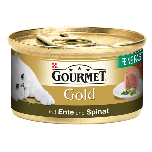 Gourmet Dose Gold Feine Pastete Ente & Spinat 85g, Alleinfuttermittel für Katzen