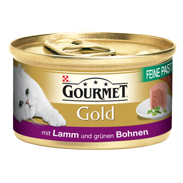 Gourmet Dose Gold Feine Pastete Lamm & Bohnen 85g, Alleinfuttermittel für Katzen