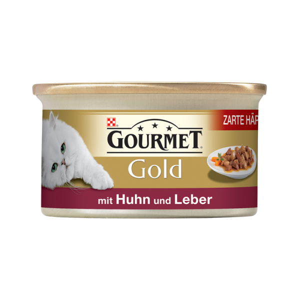 Gourmet Dose Gold Häppchen Sauce Huhn & Leber 85g, Alleinfuttermittel für Katzen
