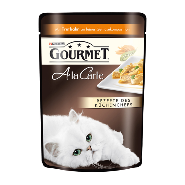 Gourmet Portionsbeutel A la Carte Truthahn an Gemüsekomposition 85g, Alleinfuttermittel für ausgewachsene Katzen