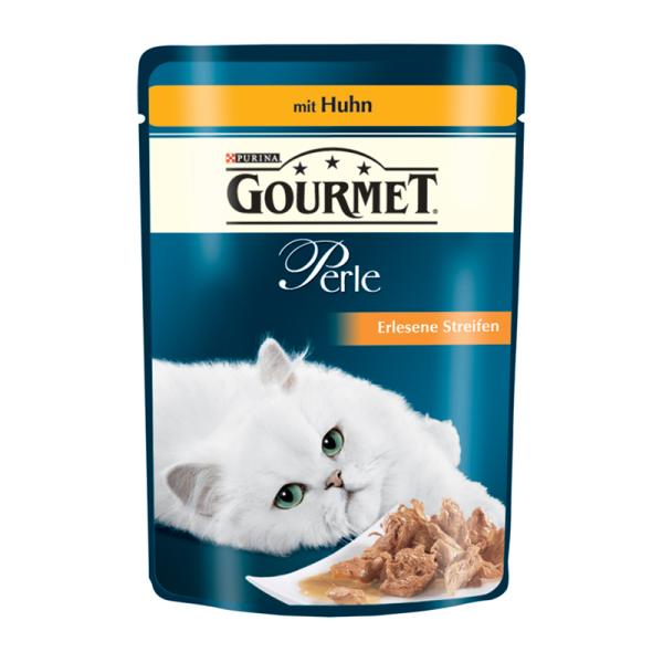 Gourmet Portionsbeutel Perle Erlesene Streifen Huhn 85 g, Alleinfuttermittel für alle Katzen