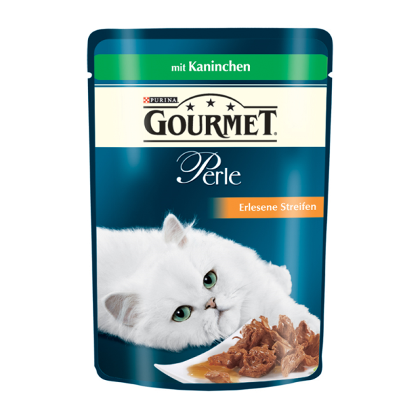 Gourmet Portionsbeutel Perle Erlesene Streifen Kaninchen 85 g, Alleinfuttermittel für Katzen