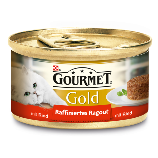 Gourmet Gold Raffiniertes Ragout mit Rind 85g, Alleinfuttermittel für Katzen