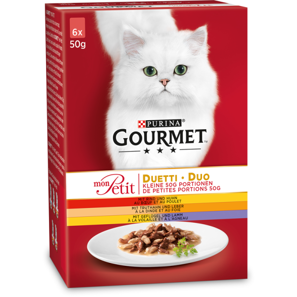 GOURMET Mon Petit Duetti Fleisch 6 x 50g, Nassfutter für ausgewachsene Katzen
