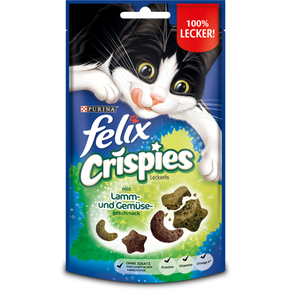 Felix Snack Crispies Lamm + Gemüse 45g, Katzen Snack