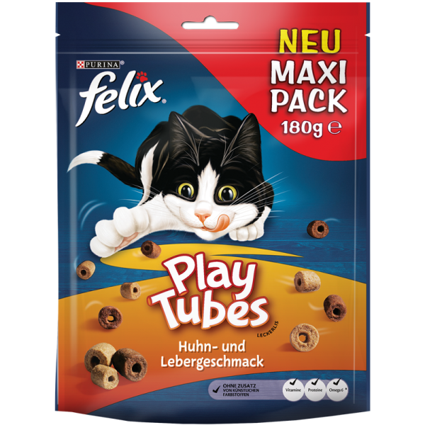 FELIX Play Tubes Huhn und Lebergeschmack 180g, Ergänzungsfuttermittel für Katzen