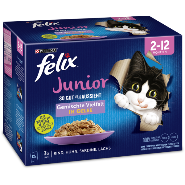 Felix Portionsbeutel Multipack So gut wie es aussieht Junior 12x85g, Alleinfuttermittel für heranwachsende Katzen