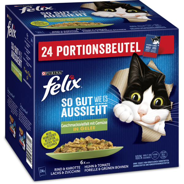 Felix SGWEA gem.Vielfalt m.Gemüse  in Gelee 24x85g MP, Alleinfuttermittel für ausgewachsene Katzen