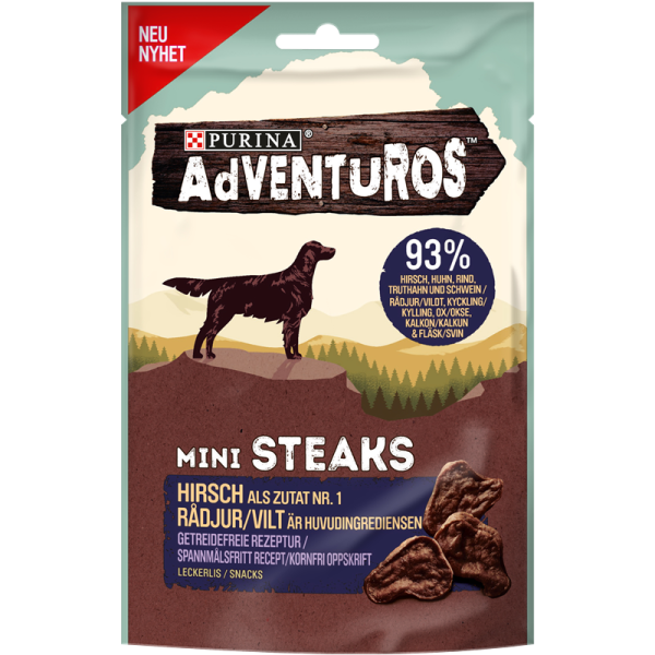 ADVENTUROS Mini Steaks Hirsch 70g, Ergänzungsfuttermittel für Hunde