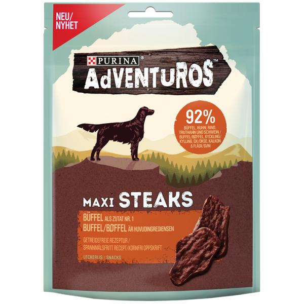 ADVENTUROS Maxi Steaks Büffel 70g, Ergänzungsfuttermittel für Hunde